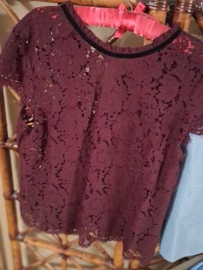White House Black Market Burgundy Lace Short Sleeve Top
